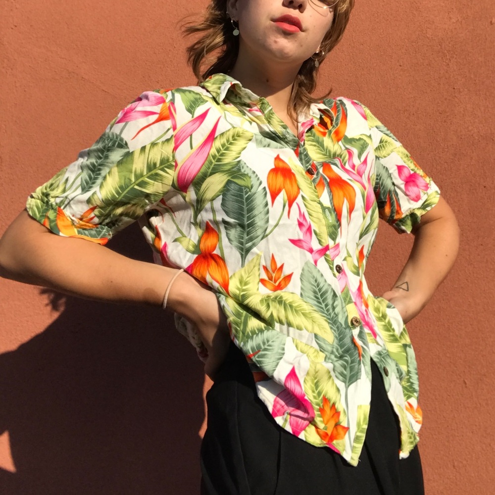 Vintage Hawaiian Shirt - Birds of Paradise Print